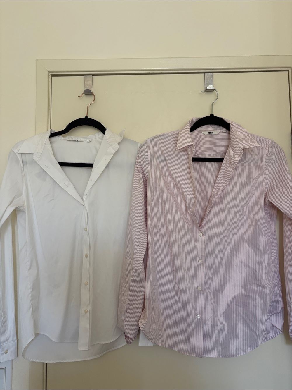 Uniqlo White and Light Pink Striped Button-Down Shirts Bundle